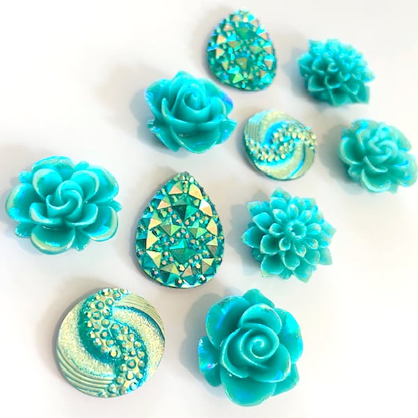 Flower Magnets, 10pc Set, Desk Magnets, Whiteboard Magnets, Cubicle Accessories, Office Decor, Turquoise Office Supplies, Locker Magnets