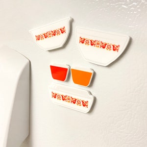 Vintage Pyrex Friendship Magnets | Orange Pyrex Magnets | Handmade Home Decor | Pyrex Vintage Mixing Bowls | Red Pyrex