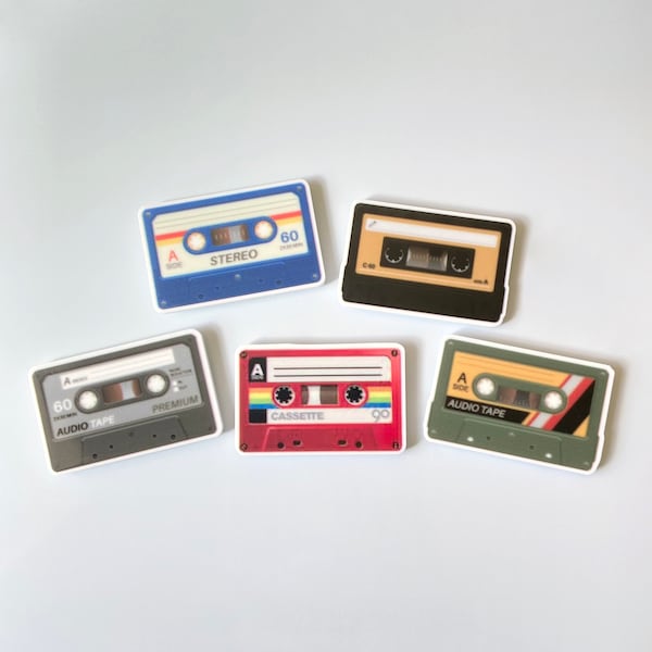 80s Cassette Tape Fridge Magnets: Retro Kitchen Decor, Set of 5