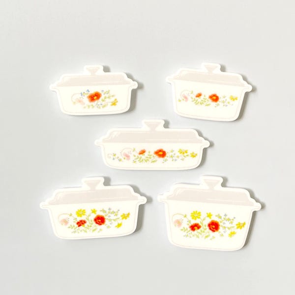 Wildflowers Fridge Magnets: Vintage Corningware Casserole Dishes, Set of 5