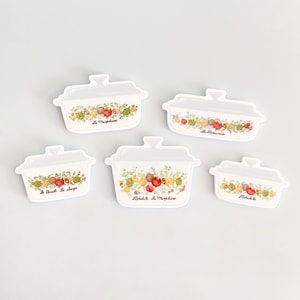 Corningware Spice of Life Fridge Magnets, Spice of Life Magnet Set, Vintage Casserole Dish Magnets, L'Echalote La Marjolaine, Vintage Pyrex