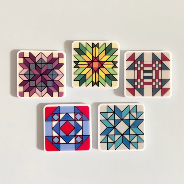 Quilt Block Fridge Magnets: Vintage Patchwork Decor, Set of 5