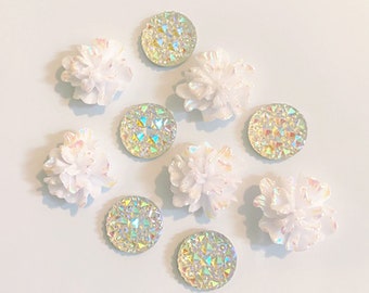 White Fridge Magnets, Sparkly Flower Magnets, Iridescent White Jewel Magnets, Locker Magnets, Girl Bedroom Decor, Feminine Girly Pretty