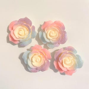 Candy Color Glitter Flowers, Large Flower Fridge Magnets, Sugar Texture Sparkly Multicolored Flower Magnet Set, Floral Kitchen Decor