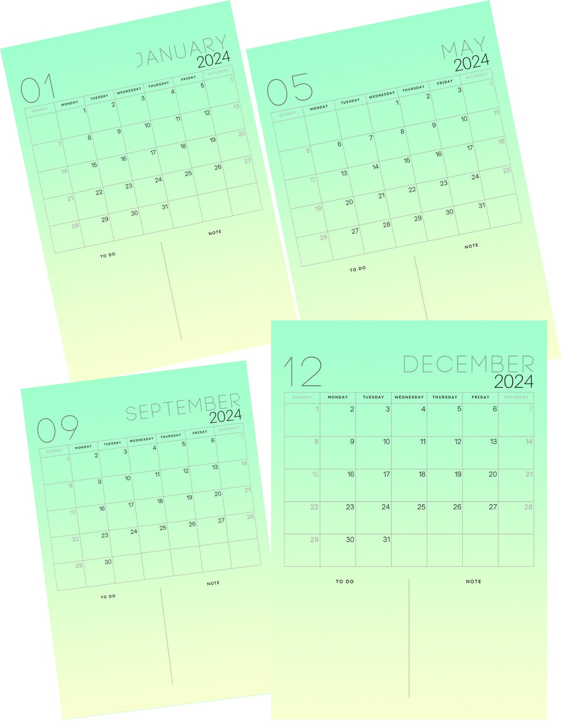 2024 Calendar Printable PDF Instant Download Black & Etsy Canada