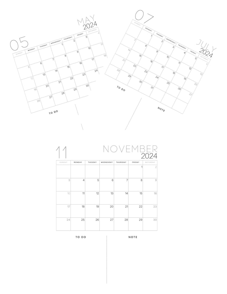 2024 Calendar Printable PDF Instant Download Black & Etsy Australia