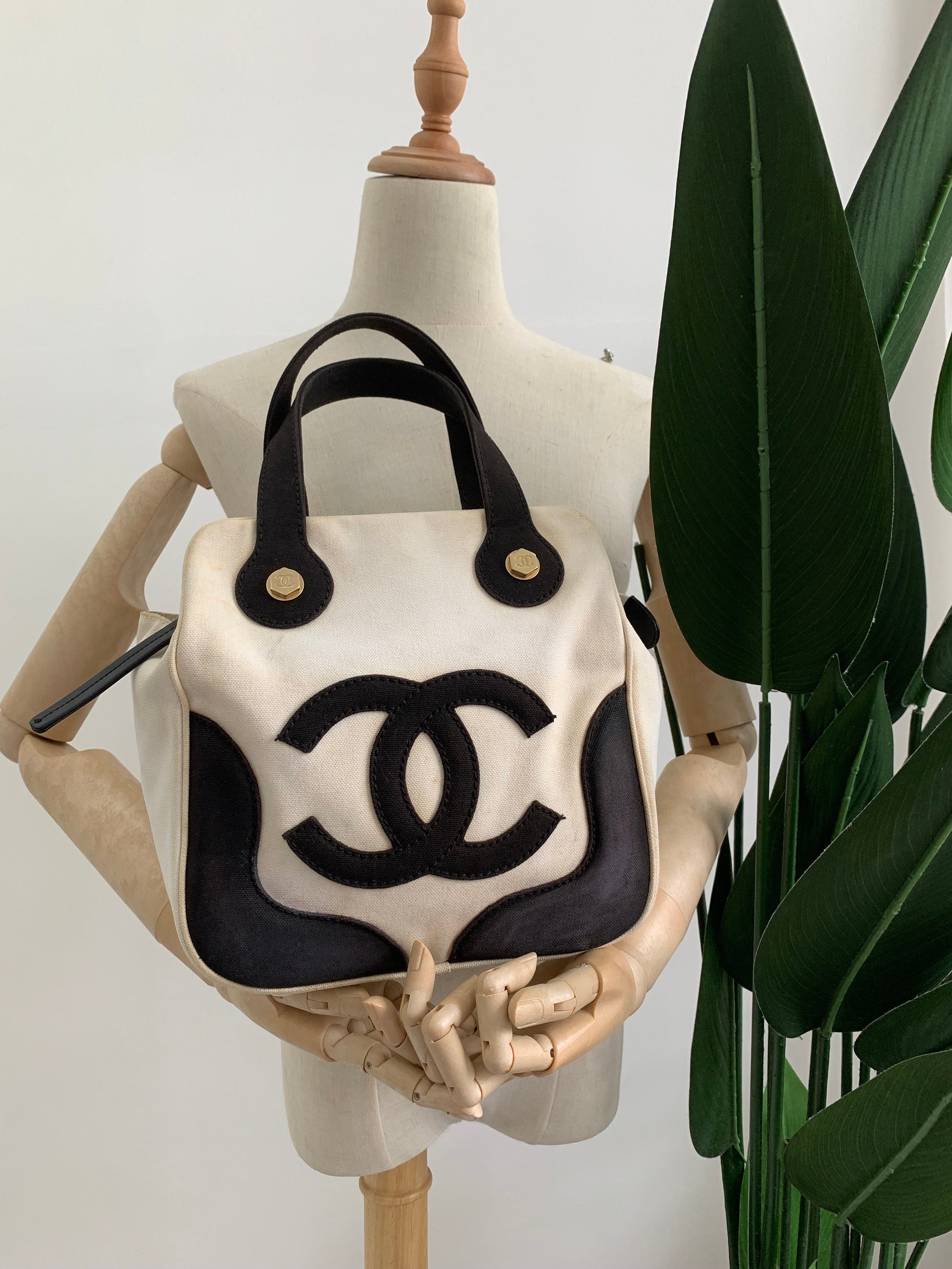 Authentic chanel Black and white canvas marshmallow bag