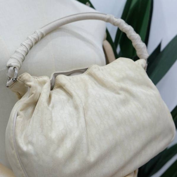 Dior bag-Authentic christian dior monogram lovely hobo white cream