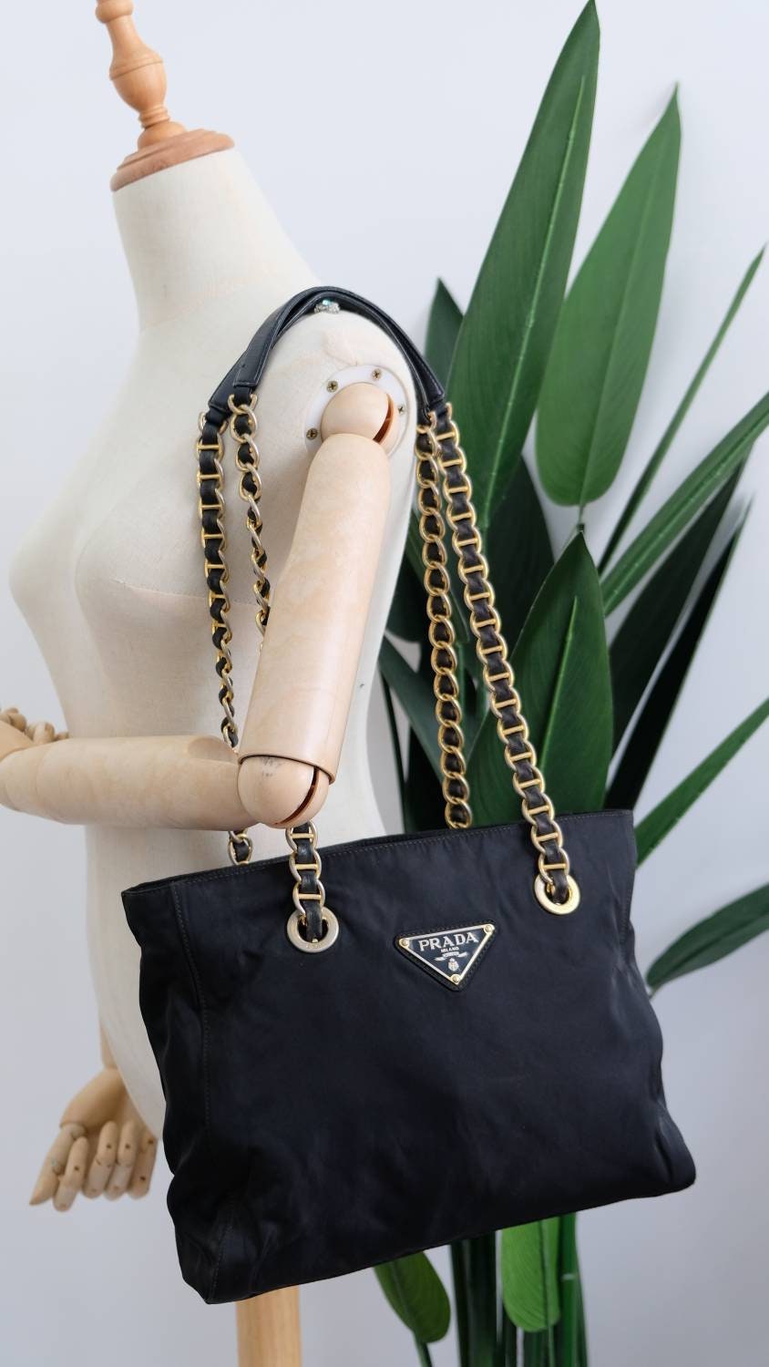 Prada Bag- Authentic vintage Prada Black Nylon Shoulder Chain Starp