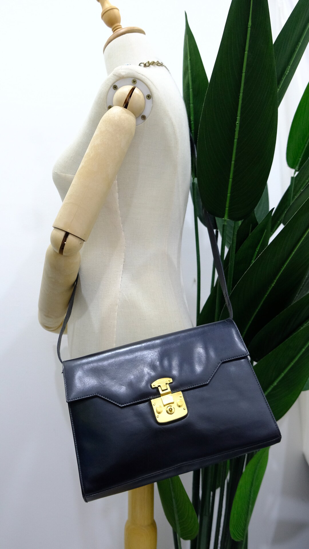 Vintage Gucci Lock Black Leather Shoulder / Clutch Bag Etsy