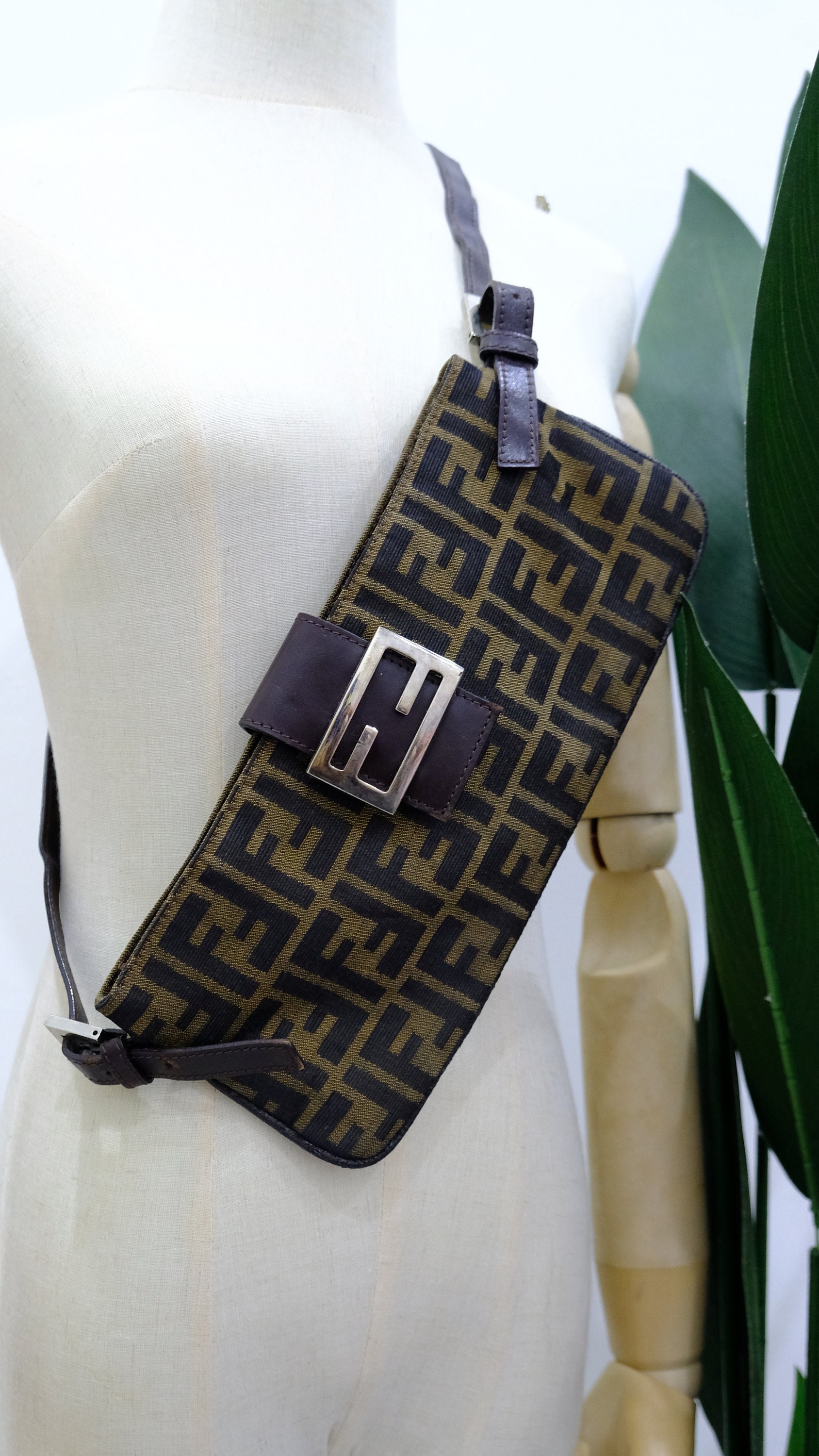 FENDI: By The Way Mini bag in raffia with all-over embroidered FF monogram  - Beige