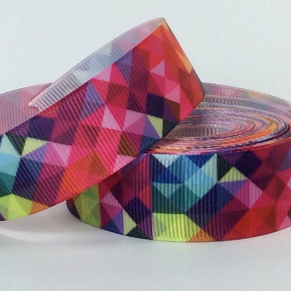 Jewel Tones - 7/8" - Printed Grosgrain Ribbon - Geometric designs - Rainbow colors - Hairbows - Leashes, Collars - Sewing