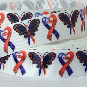 CHD Butterfly - 1&quot; - Printed Grosgrain Ribbon - Congenital Heart Disease Awareness - Born with a Broken Heart - Birth Defects