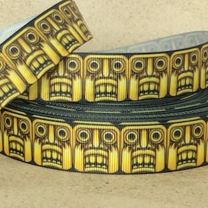 Tiki Totems - 7/8&quot;  - Printed Grosgrain Ribbon - Island - Tropical - Patio Decor - Sewing