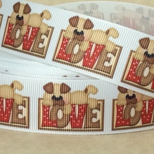 Puppy LOVE - 1" - Printed Grosgrain Ribbon - Dog Collars - Leashes - Canine Crafts - Sewing