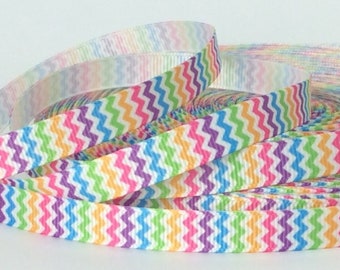 Small Chevron in Pastels - 3/8" - Printed Grosgrain Ribbon