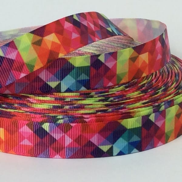 Jewel Tones - 5/8" - Printed Grosgrain Ribbon - Geometric designs - Rainbow colors - Hairbows - Leashes, Collars - Sewing
