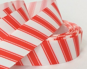 Candy Cane Stripe -  7/8" - Printed Grosgrain Ribbon