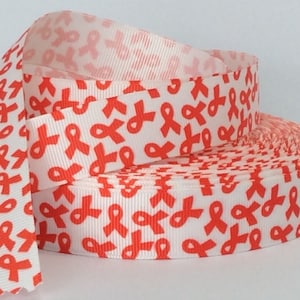 Red Awareness - 7/8&quot; -  Grosgrain Awareness Ribbon - AIDS/HIV - Blood Cancers - Burn Victims - CHD - Heart Disease - Stroke - Love