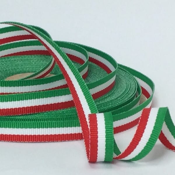 Red White & Green - 3/8" - Printed Grosgrain Ribbon - Christmas - Cat Collars - Hair Bows - Italian Flag - Shoe Laces - Scrapbooking