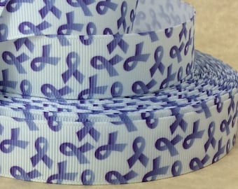 Purple Awareness - 7/8&quot; - Printed Grosgrain Ribbon - Alzheimer&#39;s - Crohn&#39;s Disease - Cystic Fibrosis - Epilepsy - Pancreatic Cancer