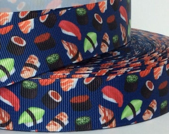 Sushi on Blue - 1" - Printed Grosgrain Ribbon