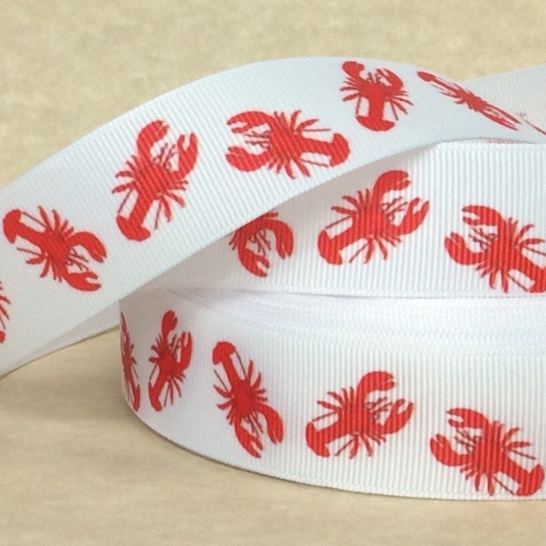Red Lobsters - 1" - Printed Grosgrain Ribbon - Seafood - Dining - Nautical - Beach Decor - Summer