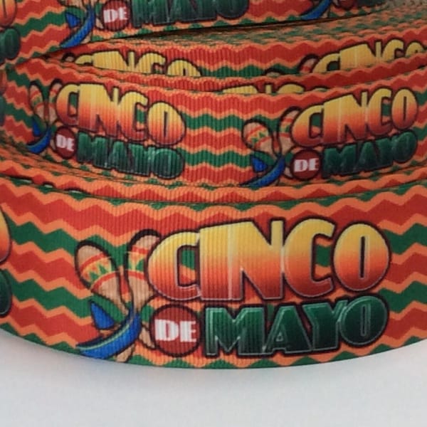 Cinco de Mayo - 7/8" and 1.5" - Printed Grosgrain Ribbon - Mexican History - Fiestas - Party Bows or Wrapping - Floral - Wreaths