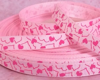 Pink Hearts - 3/8" - Printed Grosgrain Ribbon - Valentine Decor - Love - Bows - Lanyards - Sewing - Scrapbooking