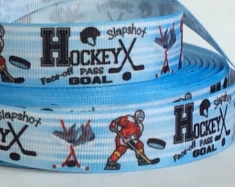 Hockey - 7/8&quot; - Printed Grosgrain Ribbon - Sports Crafts - Winter - Lanyards - Team Ribbons - Sewing - Scrapbooking