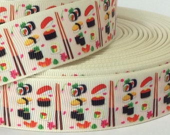 Sushi & Chopsticks - 1" - Printed Grosgrain Ribbon