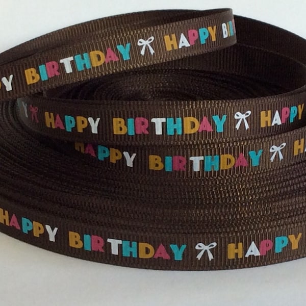 Happy Birthday - 3/8" - Printed Grosgrain Ribbon - Birthday Party - Decor - Giftwrap - Floral - Scrapbooking - Sewing