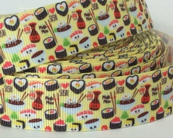 Sushi on Yellow - 7/8" - Printed Grosgrain Ribbon