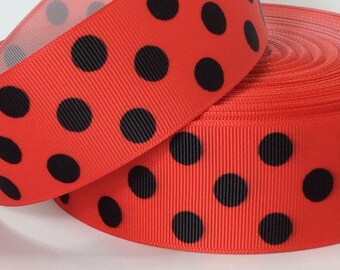 Black Dots on Red - 1.5" - Printed Grosgrain Ribbon