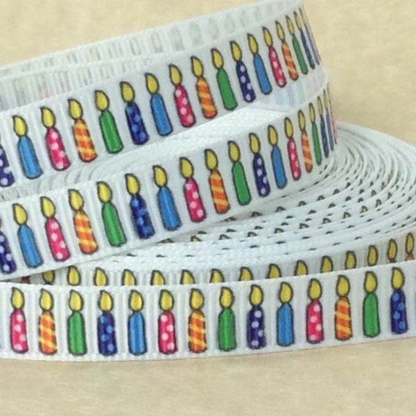 Birthday Candles - 3/8" - Printed Grosgrain Ribbon - Birthday Party - Decor - Giftwrap - Floral - Scrapbooking - Sewing