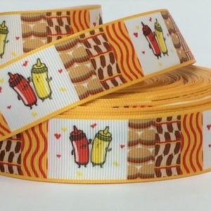 Ketchup & Mustard - 1&quot; - Printed Grosgrain Ribbon - Summer Recreation - Outdoor Family Fun - Hostess Gift - Sewing - Scrapbooking