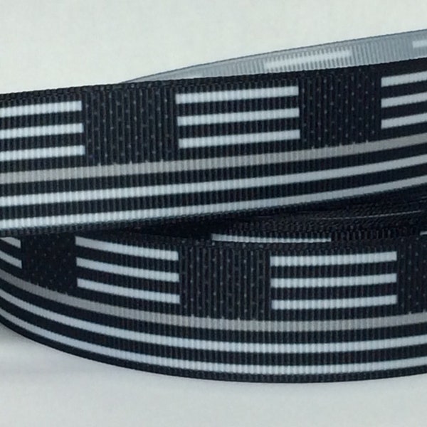 Thin Gray Line with Flags- 7/8" - Printed Grosgrain Ribbon - Awareness for Corrections Officers, Probation, Parole, Prison Workers