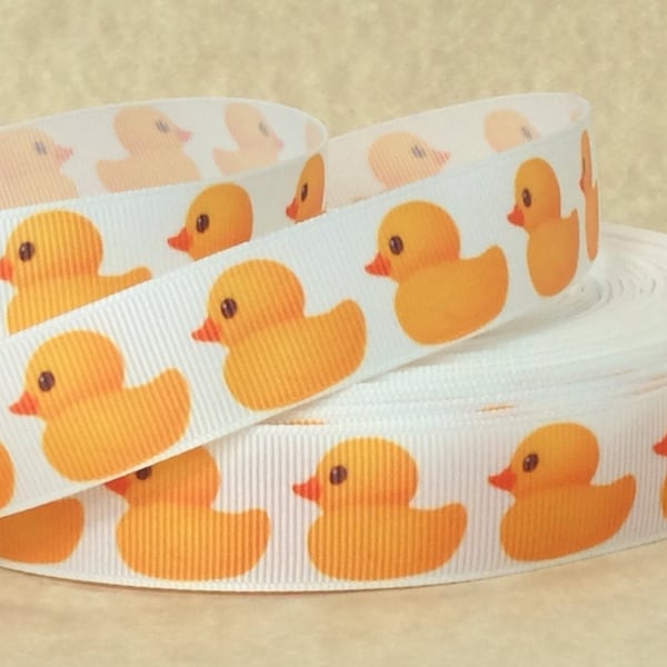 Rubber Duckies - 7/8" - Printed Grosgrain Ribbon - Children - Baby Shower - Water Toys - Sewing