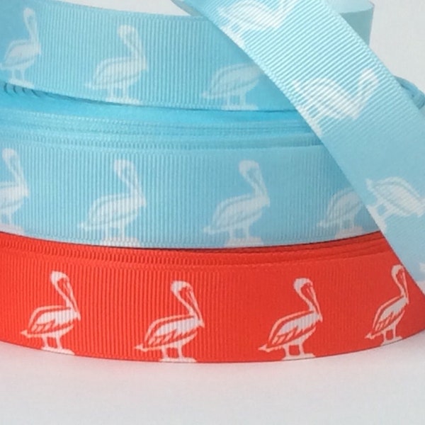 Pelicans - 7/8" - Printed Grosgrain Ribbon - Bird Crafts - Water Fowl - Sewing - Scrapbooking