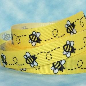 Busy Bees - 7/8&quot; - Printed Grosgrain Ribbon - Spring & Summer Crafts - Insects - Floral - Hair Bows - Sewing