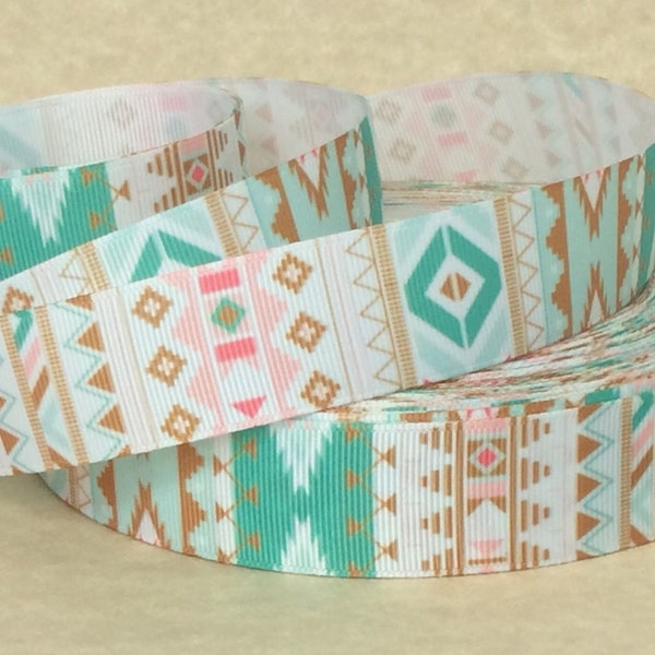 Pale Aztec - 1" - Printed Grosgrain Ribbon - Native American - Southwest - Crafts - Decor - Floral - Sewing - Scrapbooking