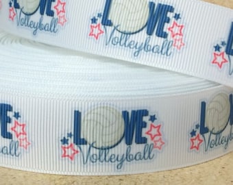White Volleyball Love - 1" - Printed Grosgrain Ribbon