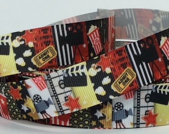Movie Time - 7/8&quot; - Printed Grosgrain Ribbon - Family Night - Entertainment - Party Decor - Crafts - Scrapbooking - Sewing