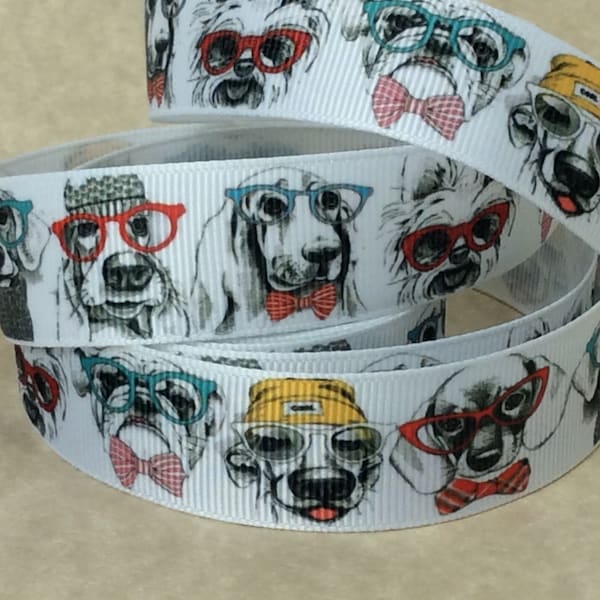 Cool Dudes - 7/8" - Printed Grosgrain Ribbon - Dog Collars - Canine Crafts - Lanyards - Leashes - Sewing