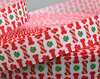 Christmas Dog Bones - 5/8" - Printed Grosgrain Ribbon