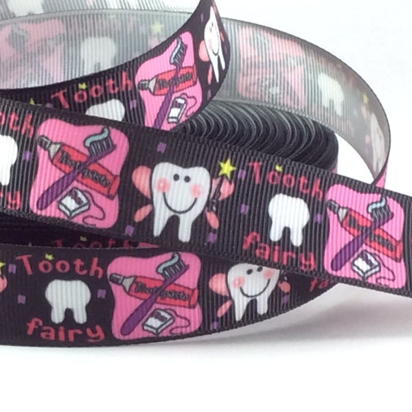 The Tooth Fairy - 7/8" - Printed Grosgrain Ribbon - Dental Crafts - Children's Gifts - Floral - Sewing