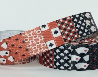 Card Suits Multi - 1" - Printed Grosgrain Ribbon