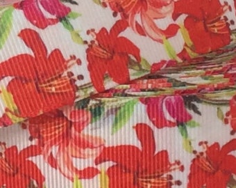 Red Lilies - 1" - Printed Grosgrain Ribbon