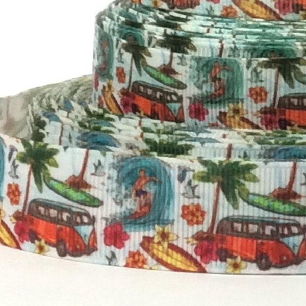 Surf's Up, Dude! - 5/8" & 7/8" - Printed Grosgrain Ribbon - Summer Crafts - Beach Decor - Floral - Sewing - Scrapbooking