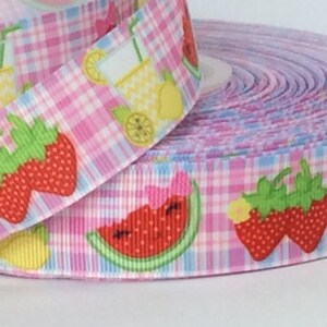 Summer Refreshment - 1&quot;  - Printed Grosgrain Ribbon - Summer Fruit - Snacks - Beverages - Dining - Collars, Leashes - Lanyards